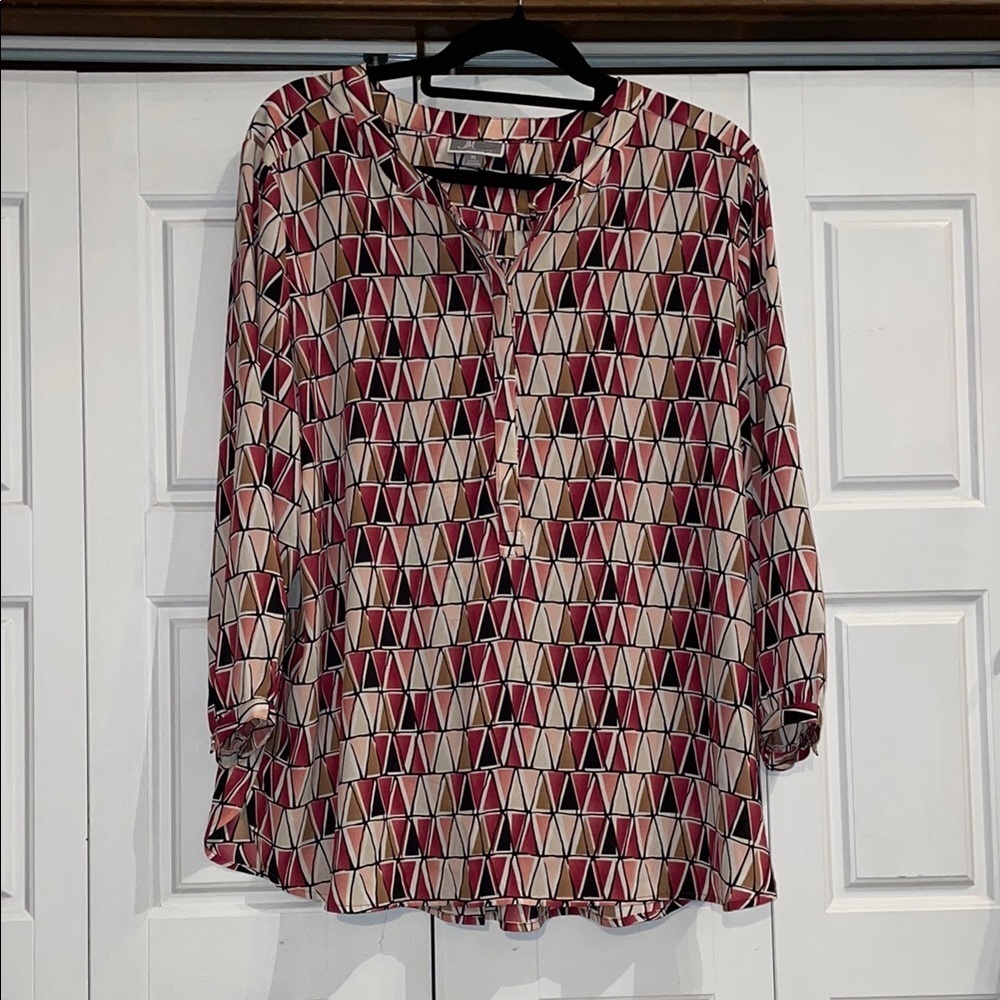 JM Collection Black and Orange Graphic Blouse